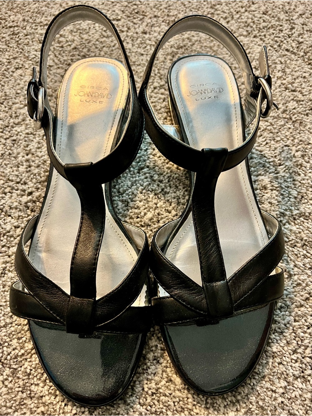 Joan & David Black T-Strap Leather Sandals
